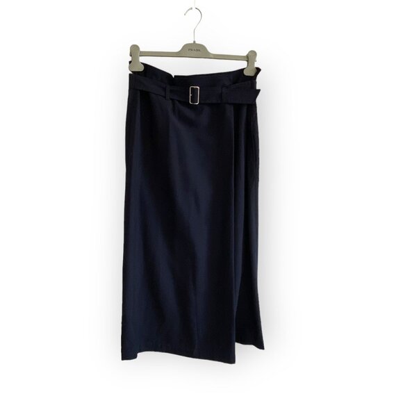 Vintage Comme des Garçons Tricot Navy Wool Belted Midi Skirt, Size M, 1992 S/S - Picture 5 of 15